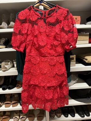 Milly Yasmin Gerber Daisty Lace Dress in Red