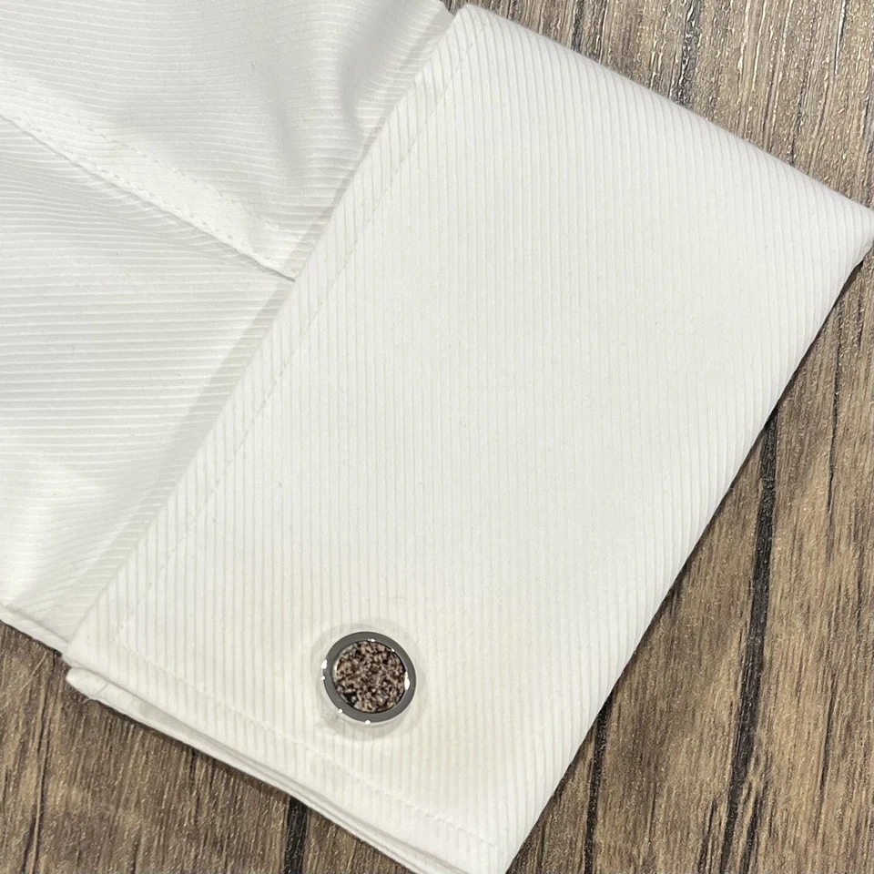 Gemelos redondos de piedra marrón para hombre cumpleaños boda regalo gemelos en caja Foto 4 de 4