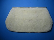 Vintage MAGID White Beaded Clutch Purse Faux Mother Of Pearl Clasp