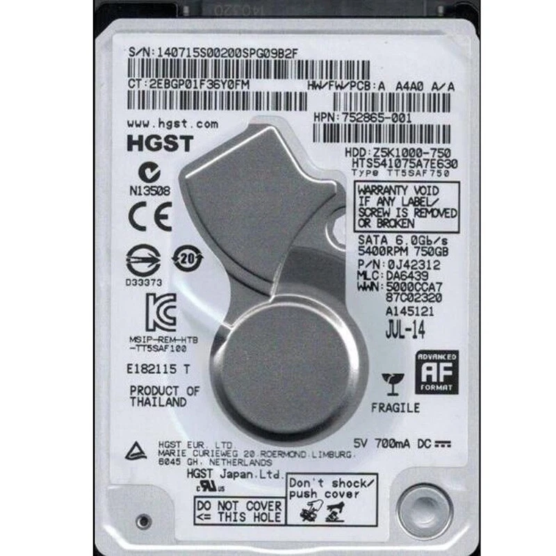 Original HGST 750GB HTS541075A7E630 5400 RPM SATA 2.5" Laptop HDD Hard Drive - Image 2 of 4