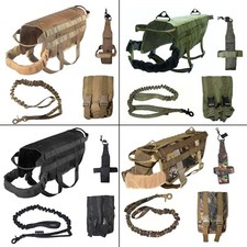 SET of DOG TACTICAL VEST LEASH WATER HOLDER MOLLE BAG HUNTING MILITARY K9