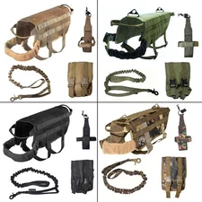 SET of DOG TACTICAL VEST+LEASH+WATER HOLDER+MOLLE BAG HUNTING MILITARY K9