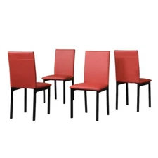 Noyes Faux Leather Seat Metal Frame Red Dining Chairs , Set of 4
