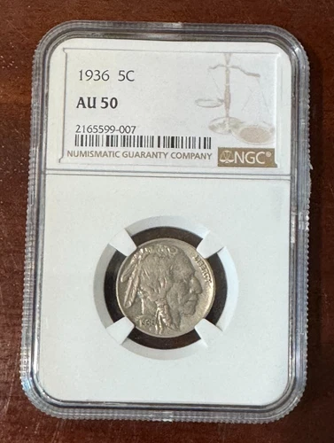 1936 Philadelphia Mint Buffalo Nickel Five Cents NGC - AU 50