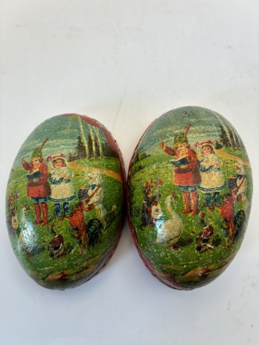 Antique German Easter Egg Paper Mache Egg Holders - Boy and Girl + Animals 1920 - Picture 18 of 18
