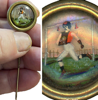 19th CENTURY FOOTBALL Essex Crystal Stickpin HAND PAINTED EARLY Football Player