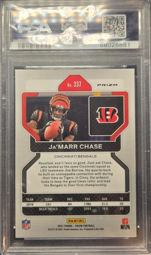 2021 Panini Prizm - Rookie Ja'Marr Chase #337 Orange Disco Prizm (RC) PSA 10 - Bild 2 von 2