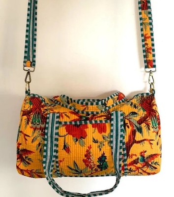 Yellow Bird Cotton Duffle Bags Quilted Fabric Weekender Travel Overnight Bags AU