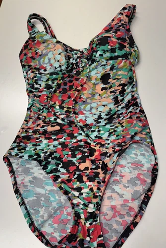 AQUA GREEN Size Small One Piece Bathing Suit Swim Black Green Peach Ruching