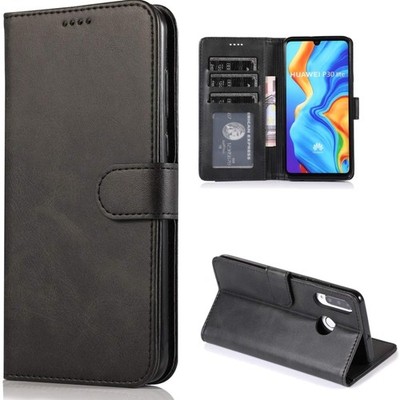 Hochwertige Magnet Wallet Case für Huawei P30 Lite   Schwarz mit Standfunktion