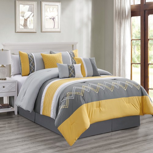 Chezmoi Collection 7-Piece Modern Stripe Embroidery Zigzag Bedding Comforter Set - Picture 32 of 32