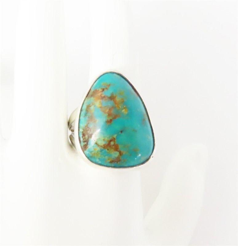 Southwestern Sterling Silver ~19.5 x15mm Turquoise Split Shank Ring Size 6.25
