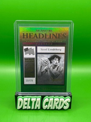 2026 Panini Signature Series Yaxel Lendeborg #5 Signature Headlines Green /15