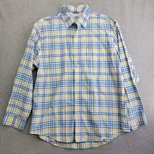 IZOD Saltwater Shirt Mens Large Blue Green Yellow Plaid Button Front Long Sleeve