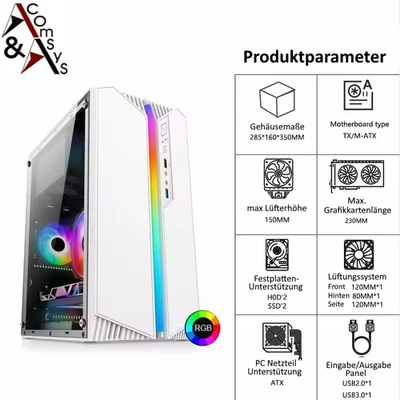 SOEYI Glas Gaming Midi Tower PC Micro-ATX Mini-ITX Gehäuse Gamer Case USB3.0 Star Weiß