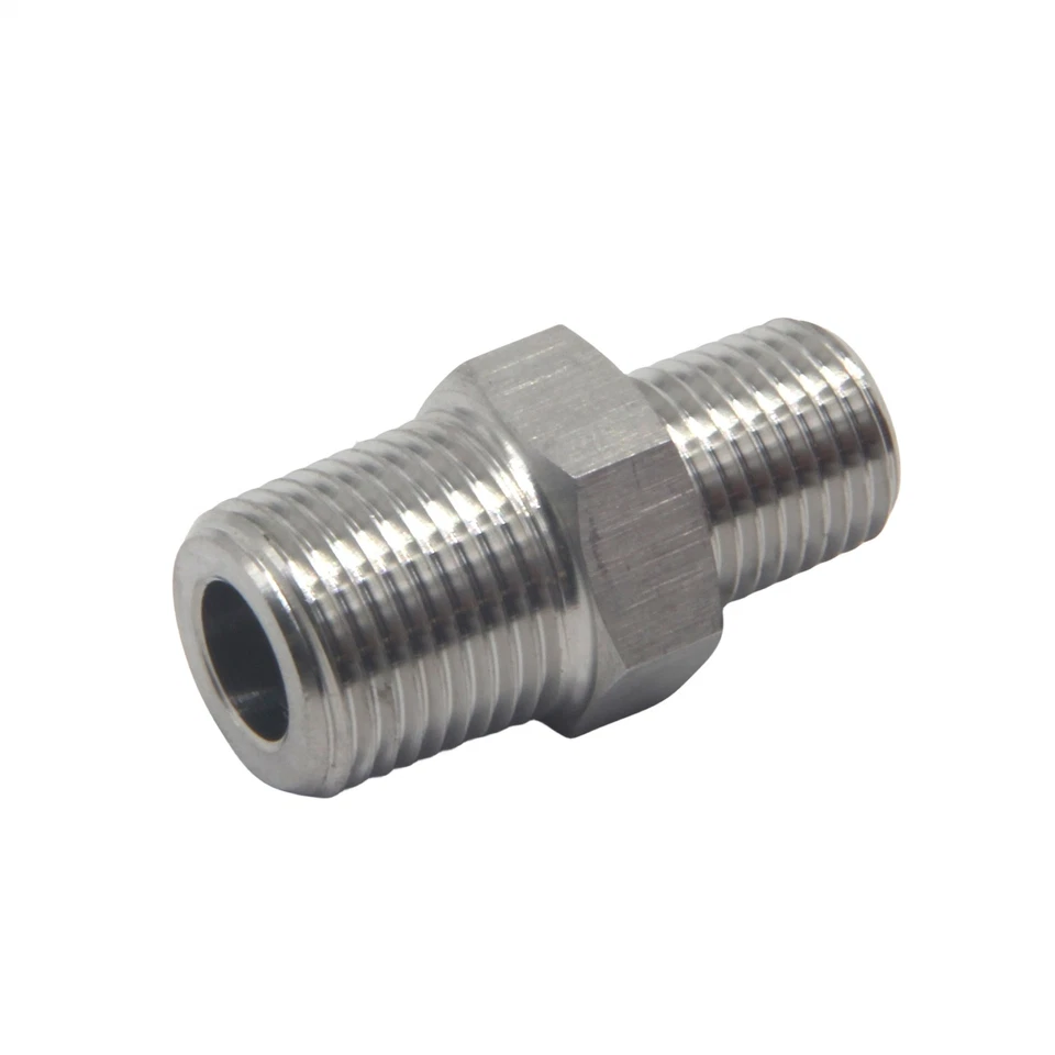 1/4" NPT Male x 3/8" NPT Male Hex Nipple Pipe Adapter Stainless Steel 304 - Image 2 of 4