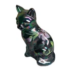 Vintage Fenton Amethyst Carnival Glass Hand Painted Cat #5165, Signed, 3 5/8"h