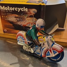 Vintage MS-702 Tin Litho Wind Up Toy Motorcycle Racer w/ Original Box China