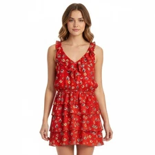 Xhilaration Sundress L Floral Mini VNeck Sleeveless Ruffle Lightweight Flowy