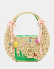 Betsey Johnson Kitsch On The Hunt Natural Wicker Bag Easter Bunny NWT