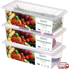 Produce Storage Containers W/ Drain Tray Fridge Organization BPA Free 3 Pack New