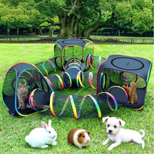 Outdoor Rainbow Cat Enclosure, 7 in 1 Portable Cat Tents for outside Cage Free o