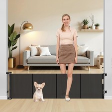 20 Inch Tall x 80 Inch Extra Wide Retractable Dog Gate to Step Over, Short Pe...