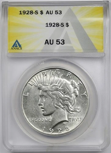 1928-S $1 ANACS AU 53 Peace Silver Dollar