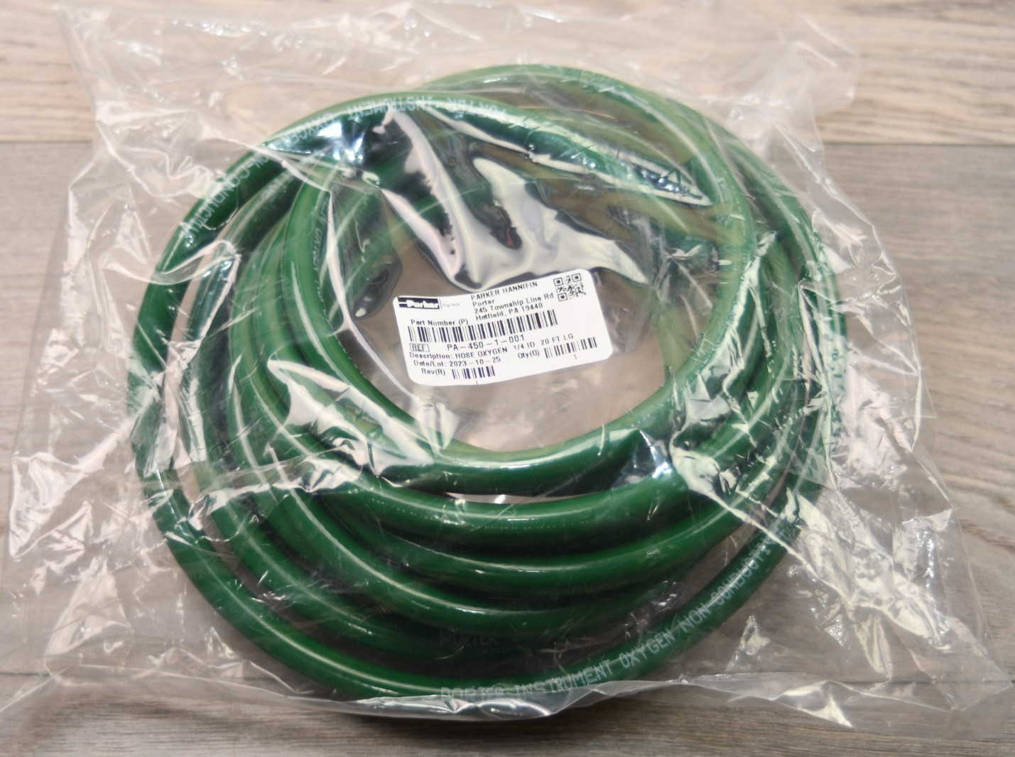20ft Oxygen Supply Hose 1/4" ID Parker PA-450-1-001