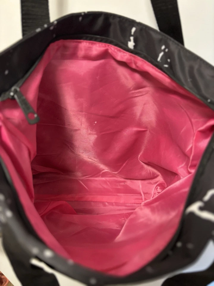 Victorias Secret Tote Bag Hot Pink Cream Canvas Patent Logo Large Beach - Image 4 of 4