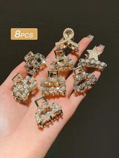 8 PCS Pearl Rhinestone Mini Hair Claw Clips Metal Hair Clips   
