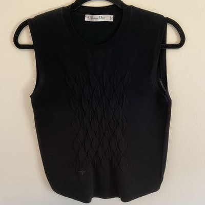 Vtg Women's Christian  Dior Bk Knit Sweater Sleeveless Crew Neck 10 With Bee CD