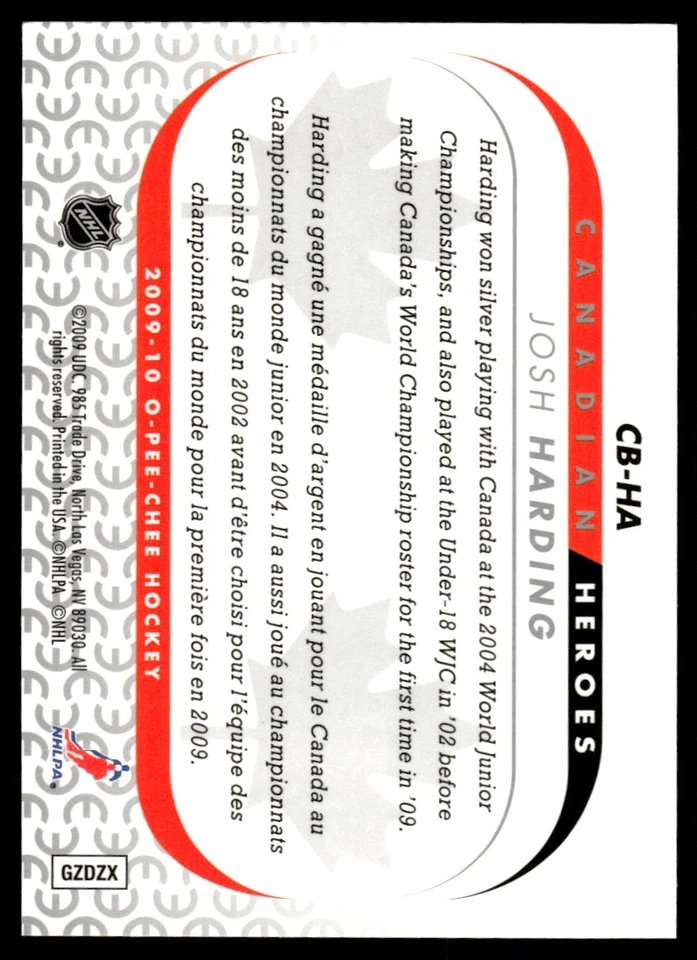 2009-10 O-Pee-Chee Canadian Heroes Josh Harding Canada #CB-HA - Image 2 of 2