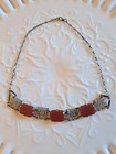 Art Deco Victorian Style Carnelian Marcasite Silver Panel Choker Necklace VTG  — photo 1