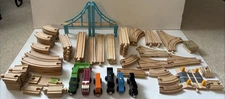 wooden train track set 50 piece + accessories and trains 