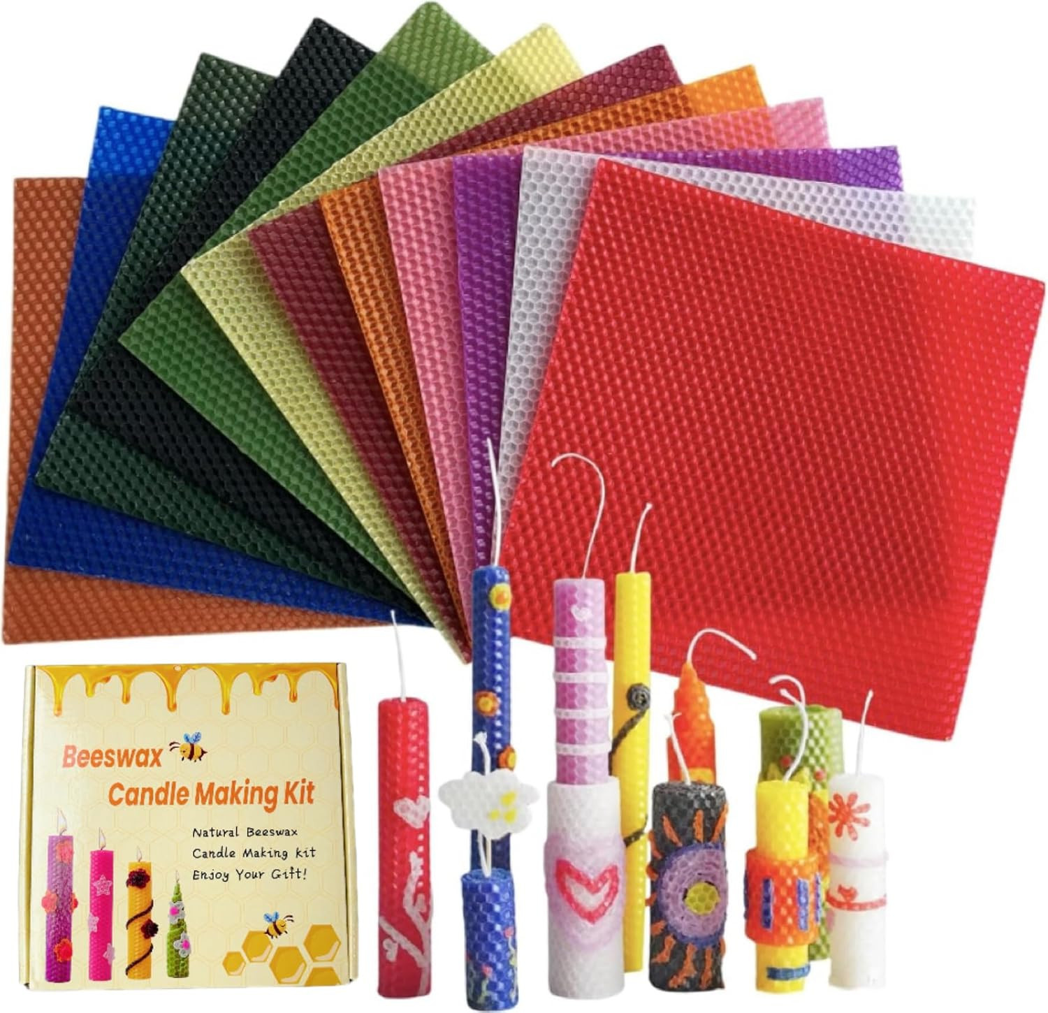12 Colors Beeswax Sheets for Rolling Candle 8" X 8" Beeswax 