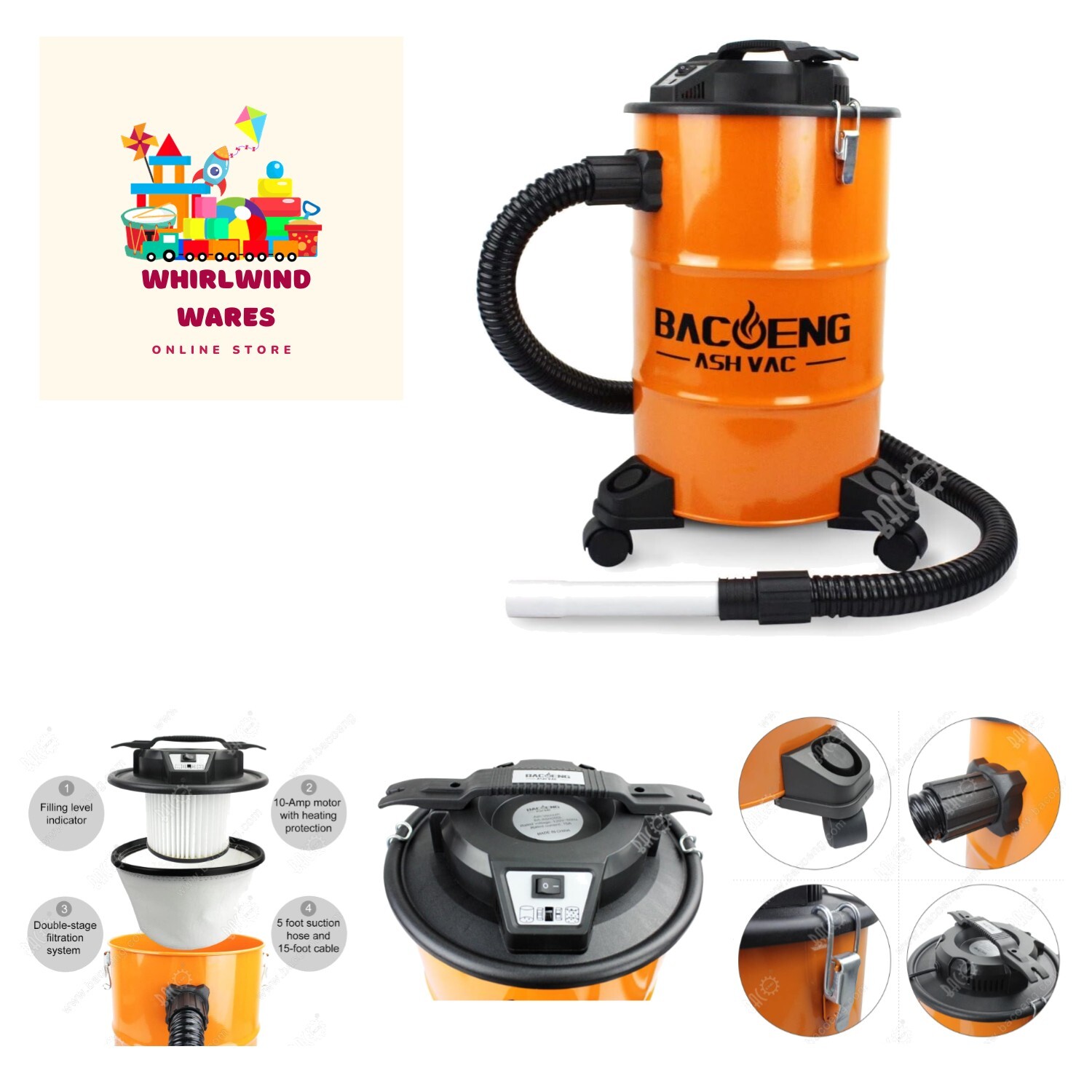 5.3Gallon Ash Vacuum Cleaner with Double Stage Filtration System. Standard A... eBay