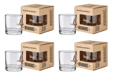 Original BenShot Rocks Glass w/Real Bullet Wedding Military Gift 4 PK - Made USA