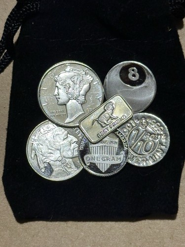 12.3 Grams Of Mixed Fractional .999 Silver Bars/Rounds In A Velvet Pouch - Picture 4 of 8