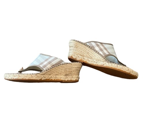 Burberry Espadrille Wedge Sandal Blue Beige Nova Plaid 36 - Picture 2 of 5