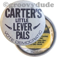 Carter's Little Lever Pals 1976 Jimmy Carter Vote Democratic Pin Pinback Button