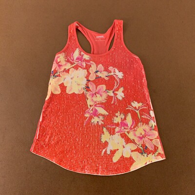 Express Women's Size XS Pink Sequin Floral Print Racerback Tank Top