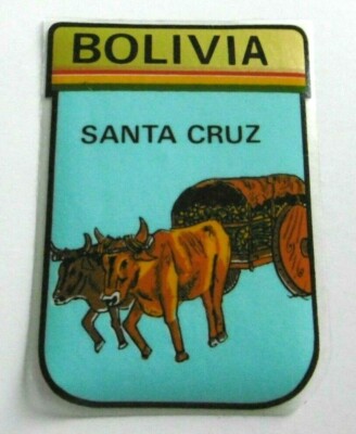 Souvenir-Aufkleber Santa Cruz de la Sierra Bolivia Bolivien Ochsenkarren 80er