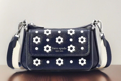Auth Nwt Kate Spade Double Up Daisy Patent Leather Crossbody-Parisian Navy Multi