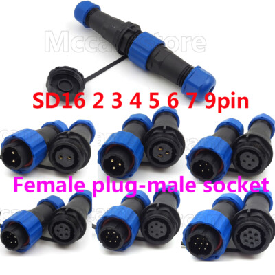 SD16 2-9 Pin Waterproof Power Docking Plug Socket IP67,LED Light Cable Connector