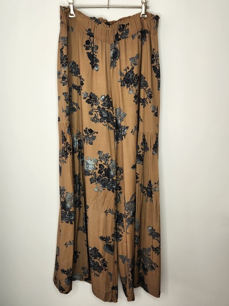 St Clair Brown floral wide leg cullotte style pants Sz S/M Fit 10-12