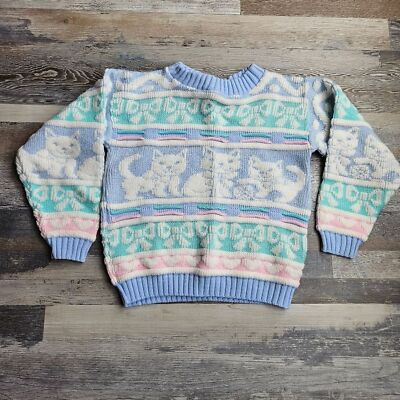 Vintage Cat Sweater Pastel colors Made in USA