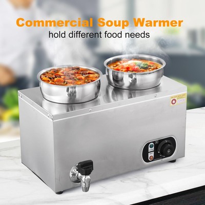 2*4L Pot Soup Warmer Commercial Soup Station Kettle Warmer Bain Marie Adjust Tem