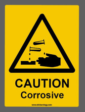 CAUTION CORROSIVE SIGN STICKER CHOOSE SIZE STANDARD OR GLASS STICKER