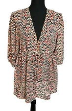 Women Pure Energy Size 1 XL Sheer Baby Doll Lightweight  Animal Print Tunic Top